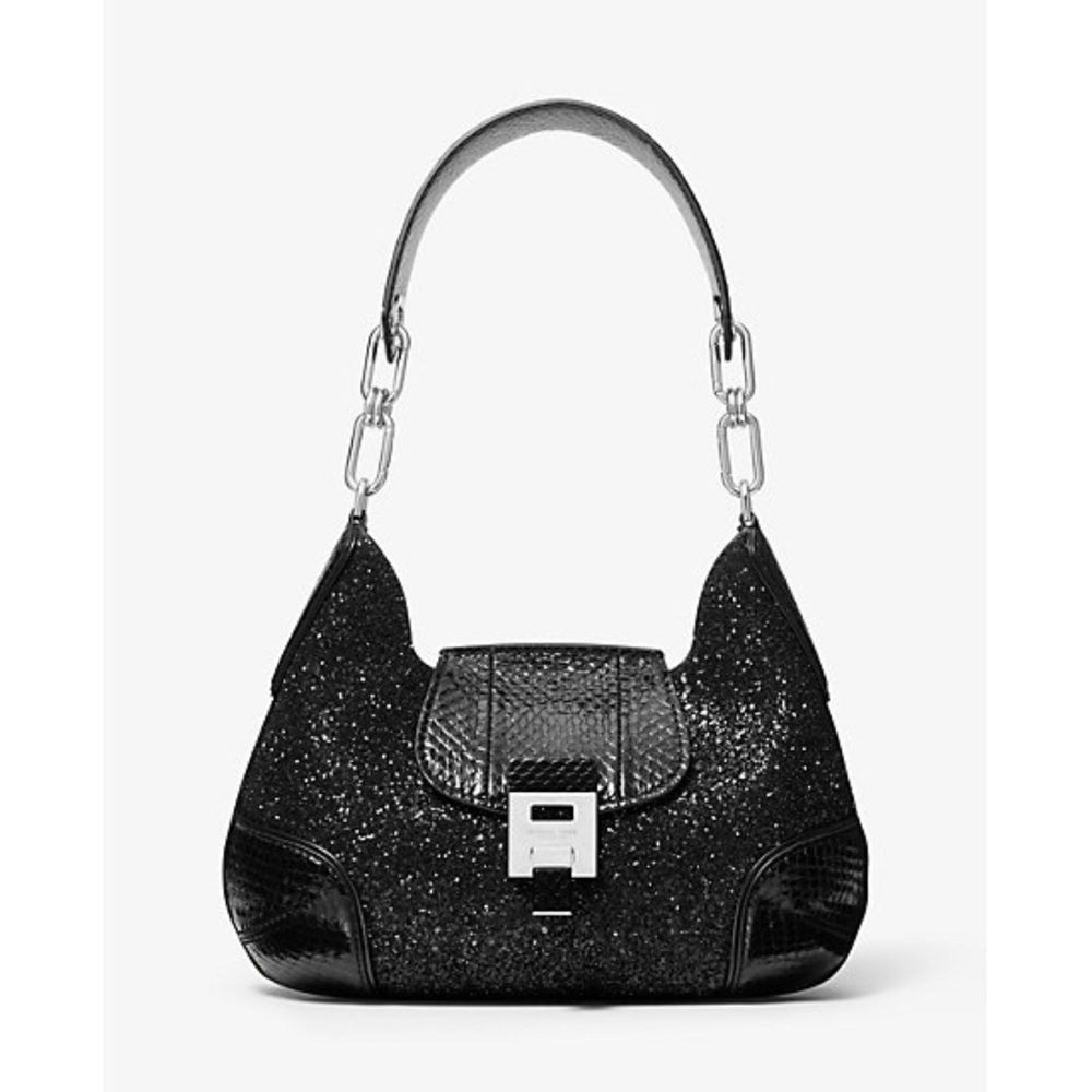 Michael Kors Collection Bancroft Medium Glitter and Snakeskin Shoulder Bag - Picture 3 of 15